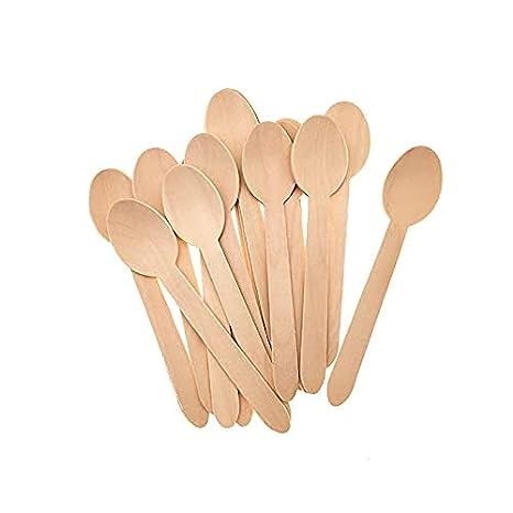 Well Pack Disposable Wooden Spoons 100pcs |100% Biodegradable & Eco-Friendly | Wooden Dining Flatware | Ideal for Kids Birthday, Wedding & Party