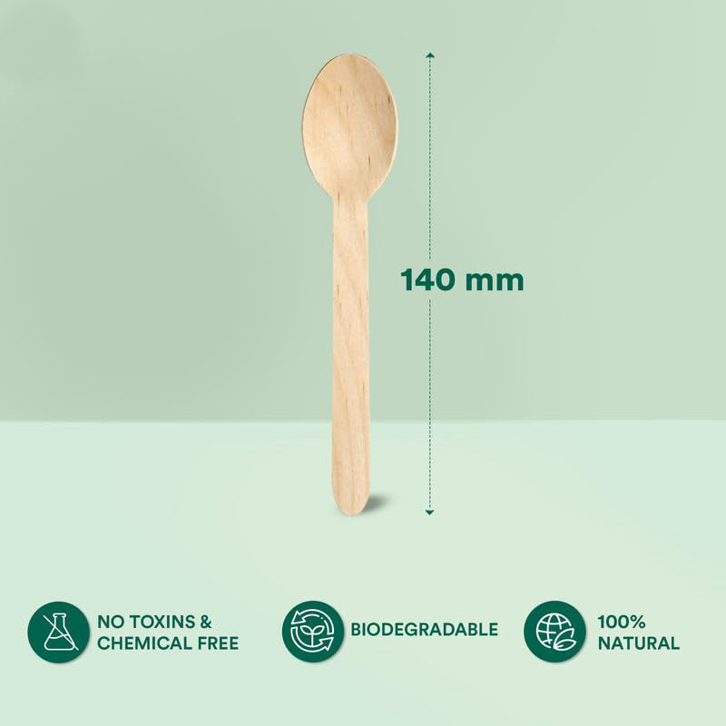 Well Pack Disposable Wooden Spoons 100pcs |100% Biodegradable & Eco-Friendly | Wooden Dining Flatware | Ideal for Kids Birthday, Wedding & Party
