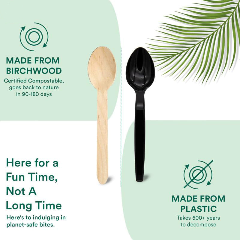 Well Pack Disposable Wooden Spoons 100pcs |100% Biodegradable & Eco-Friendly | Wooden Dining Flatware | Ideal for Kids Birthday, Wedding & Party