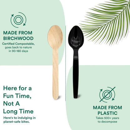 Well Pack Disposable Wooden Spoons 100pcs |100% Biodegradable & Eco-Friendly | Wooden Dining Flatware | Ideal for Kids Birthday, Wedding & Party