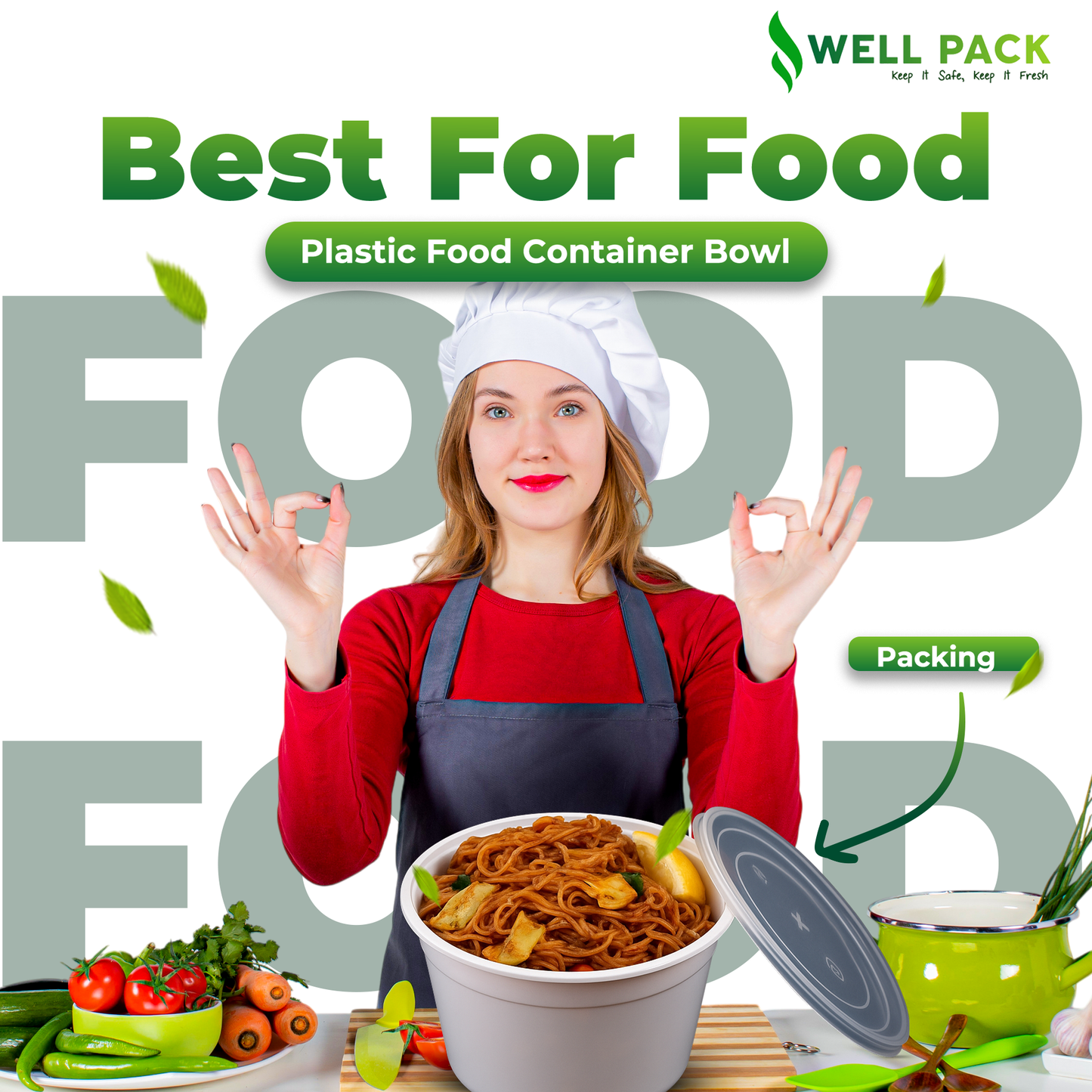 Well Pack Reusable Plastic White Container (500ml) - Food Storage Microwave safe, Freezer safe Containers with transperant Lid for Kitchen, Restaurants, Delivery, Packaging Box