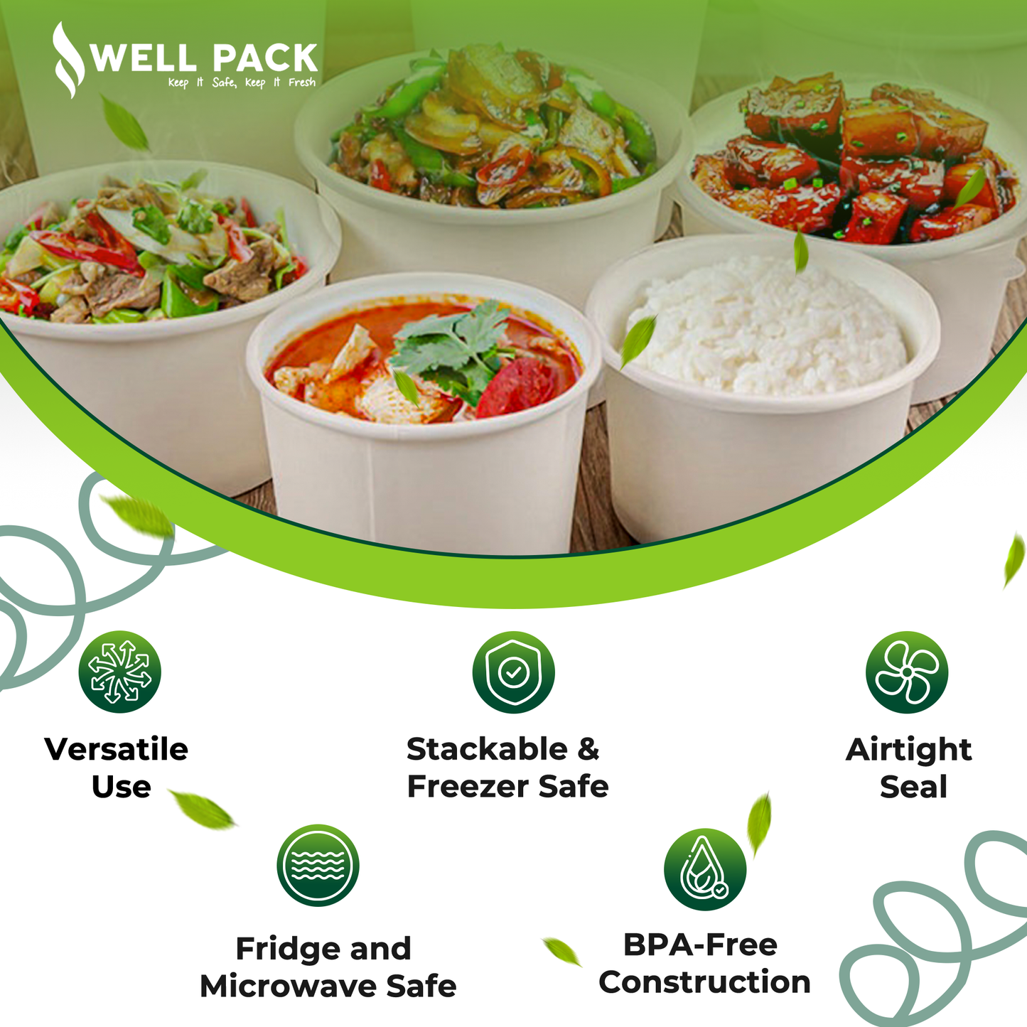 Well Pack Reusable Plastic White Container (500ml) - Food Storage Microwave safe, Freezer safe Containers with transperant Lid for Kitchen, Restaurants, Delivery, Packaging Box