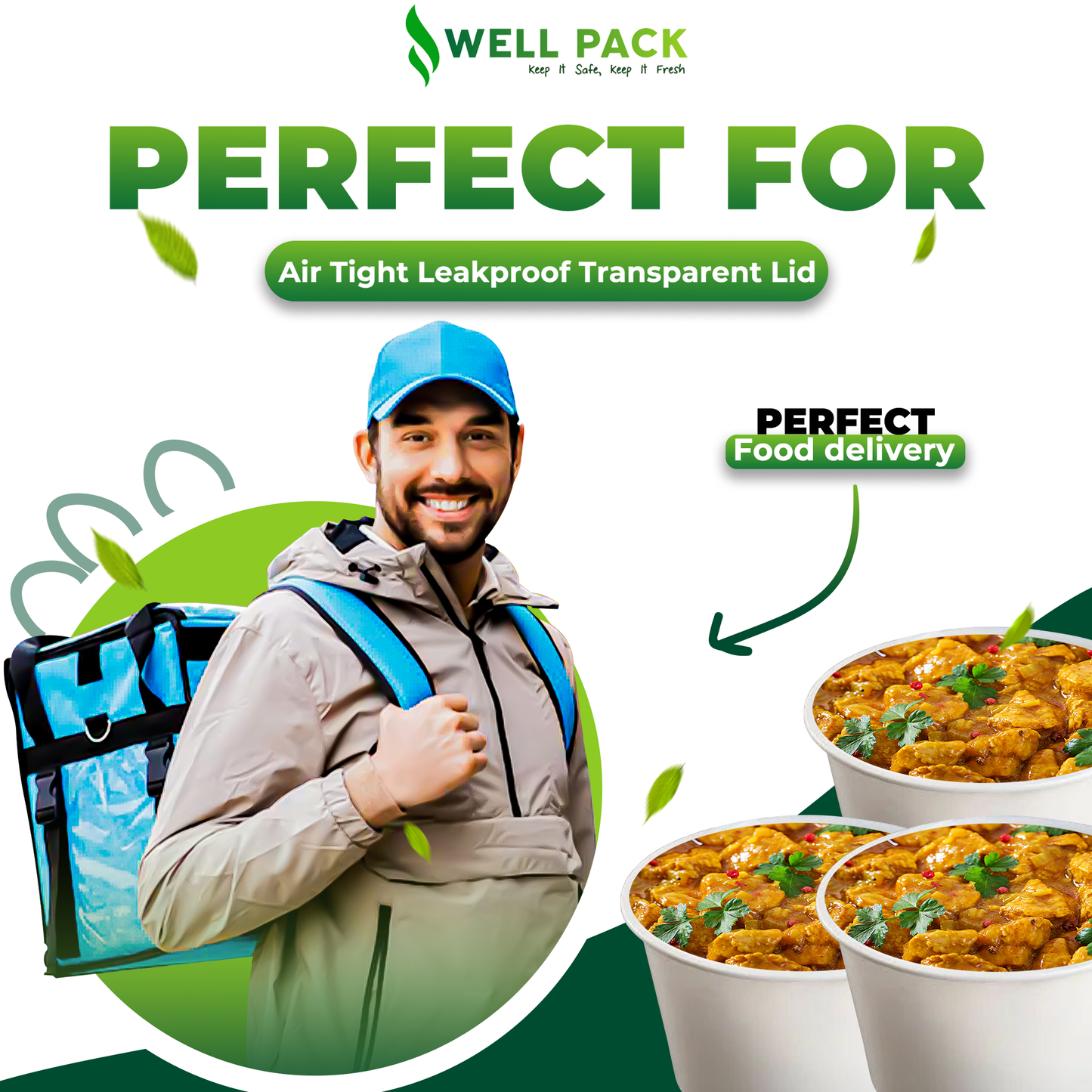 Well Pack Reusable Plastic White Container (500ml) - Food Storage Microwave safe, Freezer safe Containers with transperant Lid for Kitchen, Restaurants, Delivery, Packaging Box