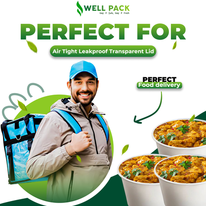 Well Pack Reusable Plastic White Container (500ml) - Food Storage Microwave safe, Freezer safe Containers with transperant Lid for Kitchen, Restaurants, Delivery, Packaging Box