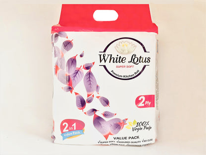 White Lotus 2 Ply Kitchen Paper Roll | Tissue Paper | Towel Paper | Paper Roll - 2 Rolls (100 Pulls Per Roll)