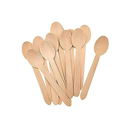 Well Pack Disposable Wooden Spoons 100pcs |100% Biodegradable & Eco-Friendly | Wooden Dining Flatware | Ideal for Kids Birthday, Wedding & Party