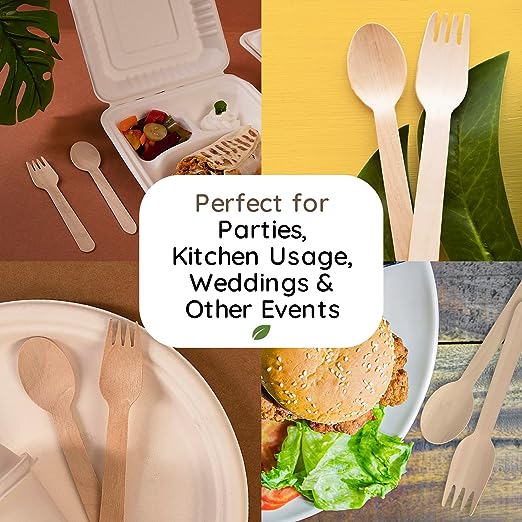 Well Pack Disposable Wooden Spoons 100pcs |100% Biodegradable & Eco-Friendly | Wooden Dining Flatware | Ideal for Kids Birthday, Wedding & Party